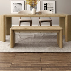 Dining Bench, Solid Rubberwood Frame, 50.5 In. Wide, Natural Oak Finish