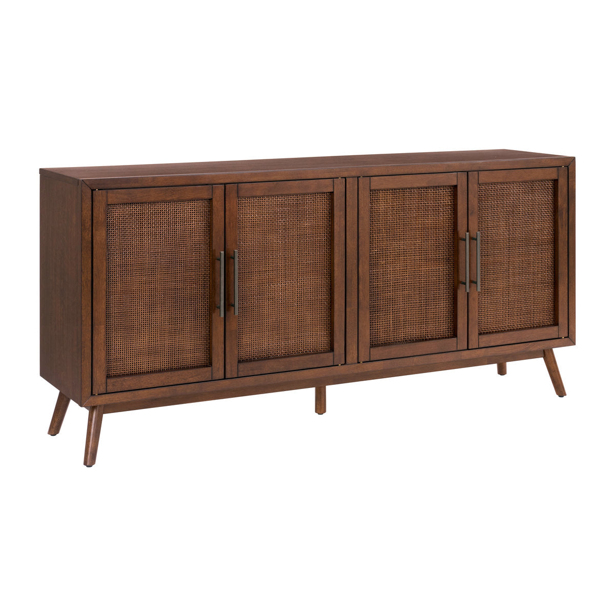 Sideboard, 4 Doors, Birch Wood, Raffia Fronts, Cinnamon Brown