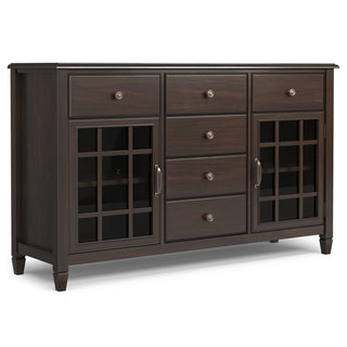 Sideboard Buffet, Pine Wood, 6 Drawers, 2 Cabinets, Chestnut Brown