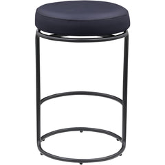 Counter Stools, Set of 2, Black Vegan Leather, Matte Black Iron Frame