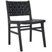 Side Chairs, Set of 2, Black Leather Seat, Solid Mindi Wood Frame