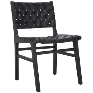 Side Chairs, Set of 2, Black Leather Seat, Solid Mindi Wood Frame