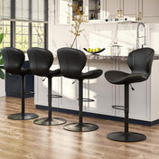 Swivel Bar Stools, Set of 4, Black Faux Leather, Metal Frame, Adjustable Height