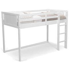 Loft Bed, Low Twin, with Guardrail and Ladder, Pine, White