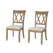 Side Chairs, Set of 2, Natural Rubberwood Frame, Cross Back, Upholstered Seat