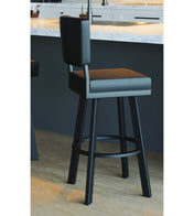 Bar Stool, 30 Inch Seat Height, Black Faux Leather, Matte Black Metal Frame