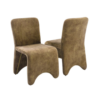 Dining Chairs, Set of 2, Camel Polyester Velvet, Brown Metal Legs