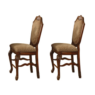 Counter Chairs, Set of 2, Beige Fabric, Cherry Solid Wood Frame