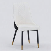 Dining Side Chairs, Set of 2, Diamond-Stitched, White and Black, Gold Oak Legs
