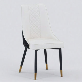 Dining Side Chairs, Set of 2, Diamond-Stitched, White and Black, Gold Oak Legs