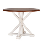 Round Pedestal Dining Table, Seats 4, Wood, White Base, Dark Tobacco Top