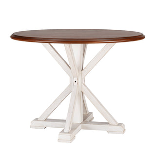 Round Pedestal Dining Table, Seats 4, Wood, White Base, Dark Tobacco Top