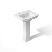 Pedestal Bathroom Sink, Archer, Rectangular, Vitreous China, 8-Inch Centers, White