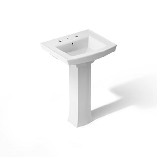 Pedestal Bathroom Sink, Archer, Rectangular, Vitreous China, 8-Inch Centers, White