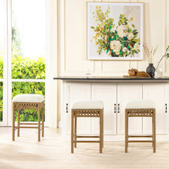 Counter Stool, Backless Boucle Upholstered Seat, Taupe Beige, Footrest