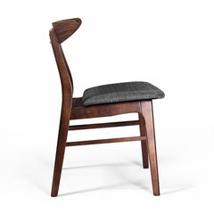 Side Chairs, Set of 2, Gray Fabric Seat, Walnut Rubberwood Frame