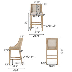 Bar Stools, Set of 2, Rubberwood Frame, Beige Polyester Seat, Brown Finish