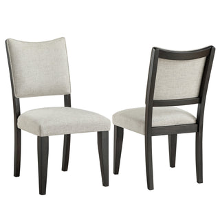 Side Chairs, Set of 2, Herringbone Polyester Upholstery, Black Solid Wood Legs