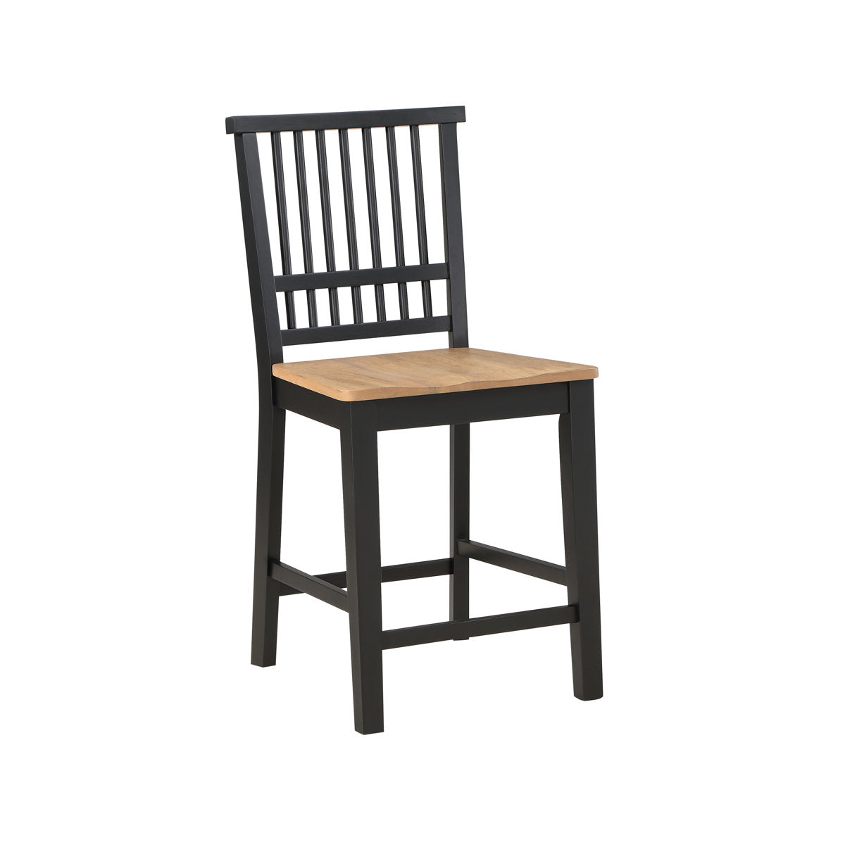 Counter Stools, Set of 2, Solid Wood, Black Base, Brown Seat