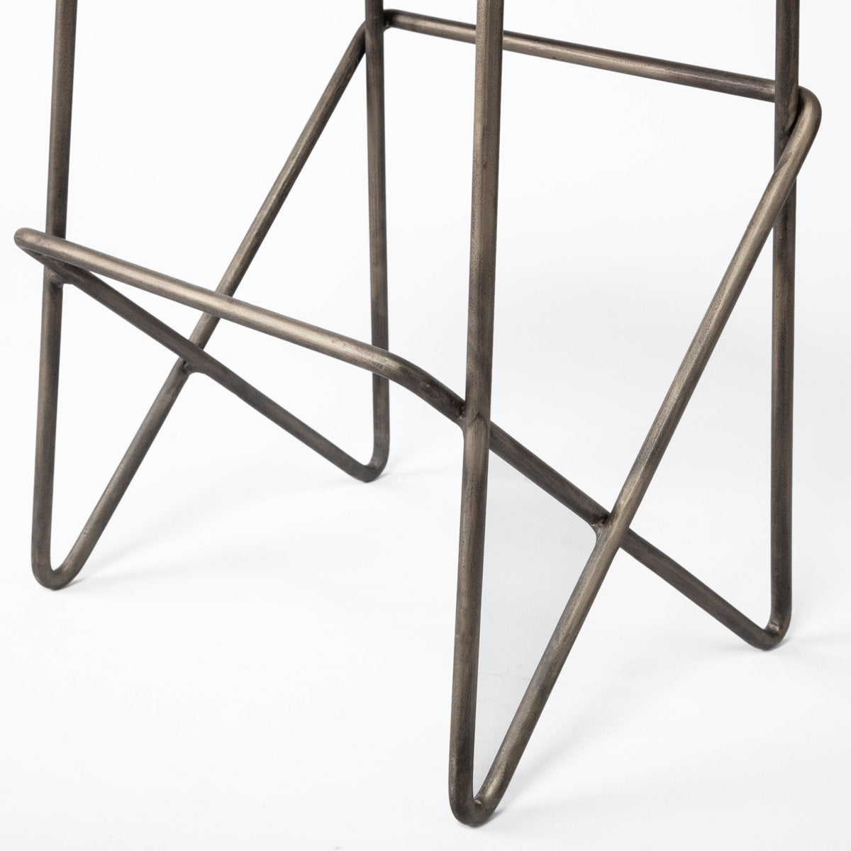 Counter Stool, Cream Fabric Saddle Seat, Iron Frame with Footrest