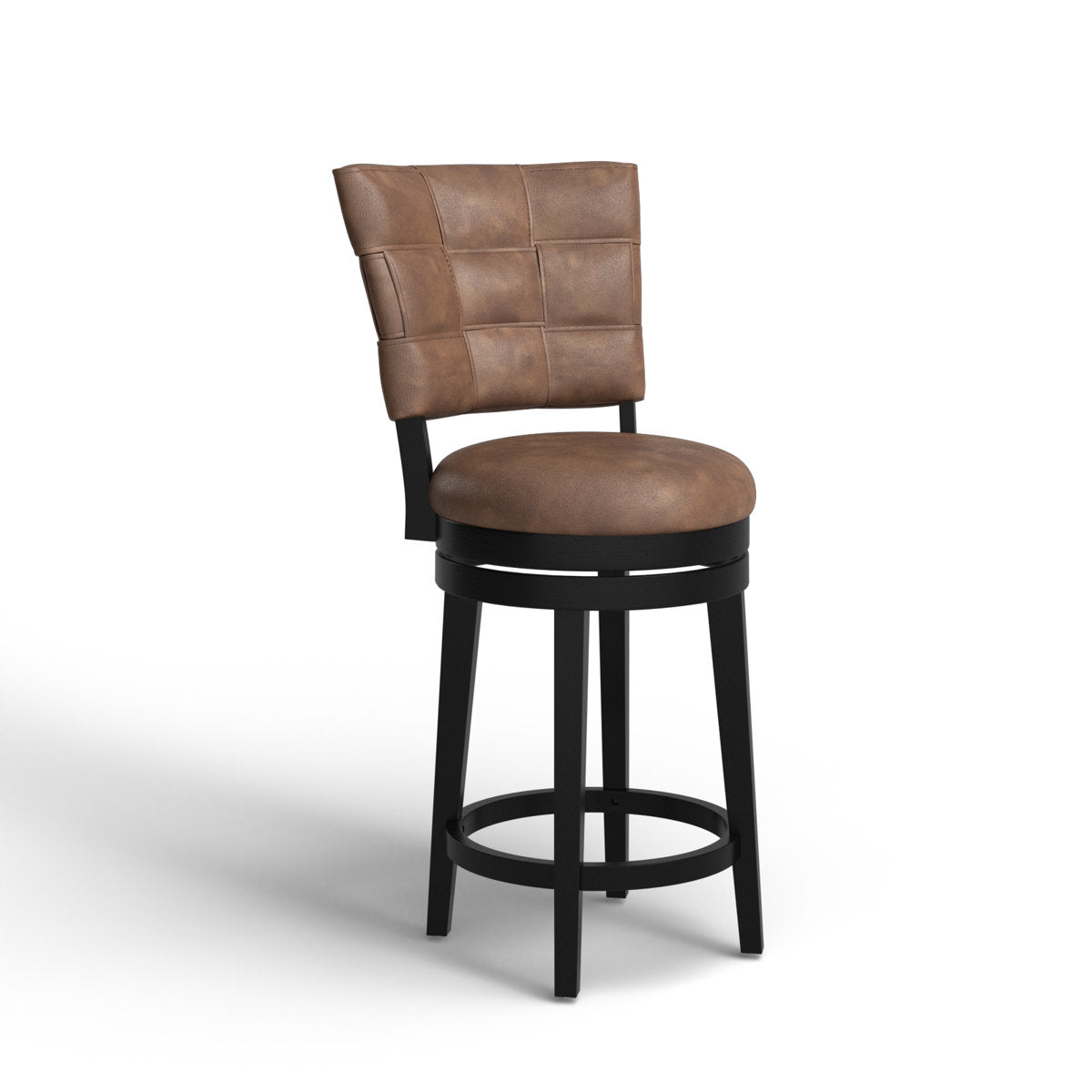 Counter Stool, 26 Inch Seat Height, Swivel, Chestnut Seat, Black Base