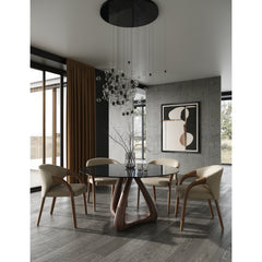 Dining Armchair, Solid Ash Wood Frame, Vegan Leather, Walnut Finish