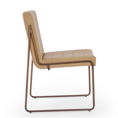 Side Chairs, Set of 2, Faux Leather, Honey, Brushed Nickel Metal Legs