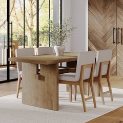 Dining Table for 6, Natural Wood Veneer Top, Solid Rubberwood Legs