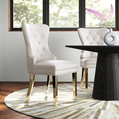 Dining Chairs, Set of 2, Cream Velvet, Gold Metal Legs