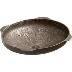 Undermount Bathroom Sink, Lilies Lore, Oval, Cast Bronze, Medium Patina
