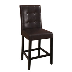 Counter Stools, Set of 2, Brown Faux Leather, Solid Wood Frame