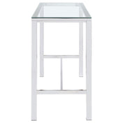 Bar Height Dining Table, Tempered Glass Top, Blue and Chrome Metal Legs