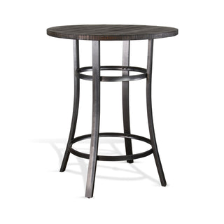 Round Table, Solid Mahogany Top, Brown Steel Base, Tobacco Leaf