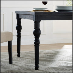 Dining Table, Solid Rubberwood, Seats 6, Black, Turned Legs