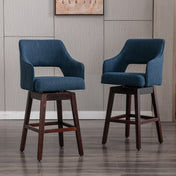 Counter Stool, Swivel Seat, Blue Fabric, Solid Wood Frame
