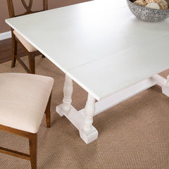 Convertible Trestle Table, Solid Wood, Folding Extendable, White