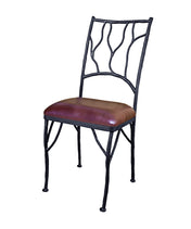 Side Chair, Genuine Leather, Slat Back, Black, Black Metal Legs