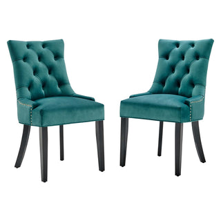 Armchairs, Set of 2, Teal Velvet, Black Solid Wood Legs