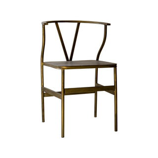 Side Chair, Antique Brass Finish Metal, Slat Back, Gold