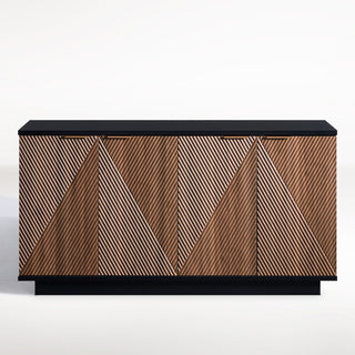 Sideboard Credenza, Manufactured Wood with Adjustable Shelves, Walnut