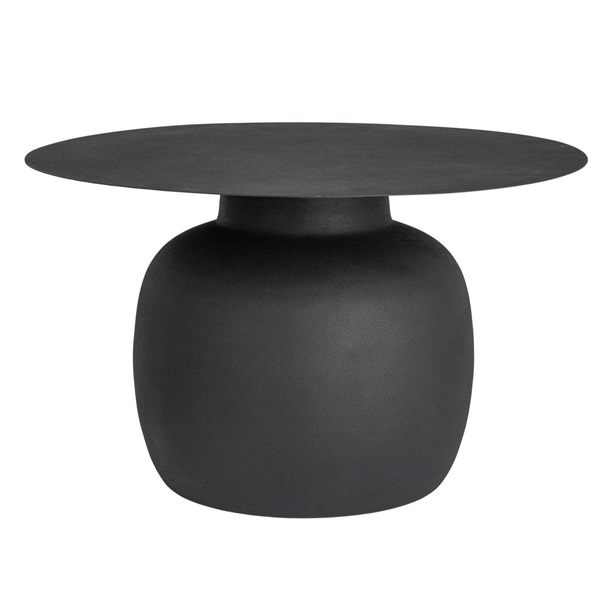 Round Coffee Table, Black Iron, 30 Inch Diameter, Drum Base