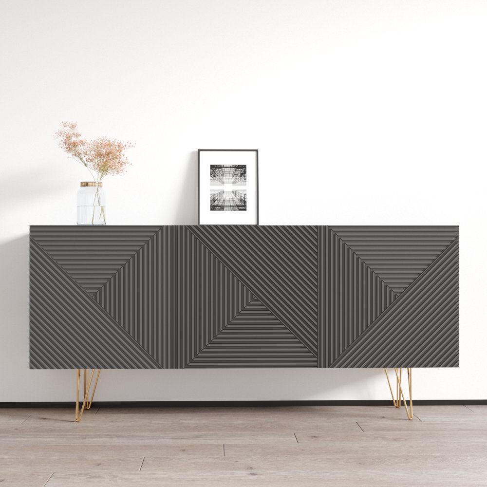 Sideboard, 3 Doors, Manufactured Wood, Gray Gloss Finish