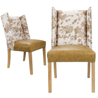 Parsons Dining Chairs, Set of 2, Beige/White Faux Leather, Wood Legs