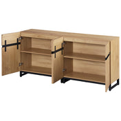 Sideboard, 63 Inch Wide, Manufactured Wood with Metal Base, Oak