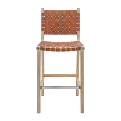 Woven Faux Leather Counter Stool with Solid Rubberwood Legs
