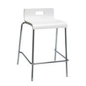 Counter Stool, 25 Inch Seat Height, White Manufactured Wood Seat, Silver Metal Frame