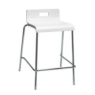 Counter Stool, 25 Inch Seat Height, White Manufactured Wood Seat, Silver Metal Frame