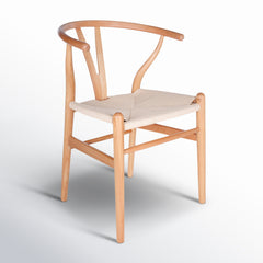 Side Chairs, Set of 2, Natural Beech Wood, Woven Rope Seat