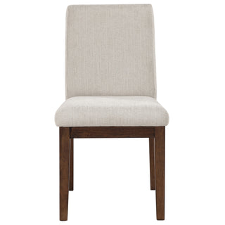 Side Chairs, Set of 2, Oatmeal Polyester, Mocha Brown Solid Wood Legs