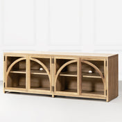TV Stand, Rubberwood and Manufactured Wood, 65 In. Wide, Brown and Black